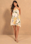 Vestido frente única curto estampado com amarração