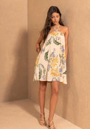 Vestido frente única curto estampado com amarração