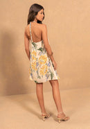 Vestido frente única curto estampado com amarração