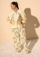 Calça Pantalona estampada de cintura alta com cordão no cós