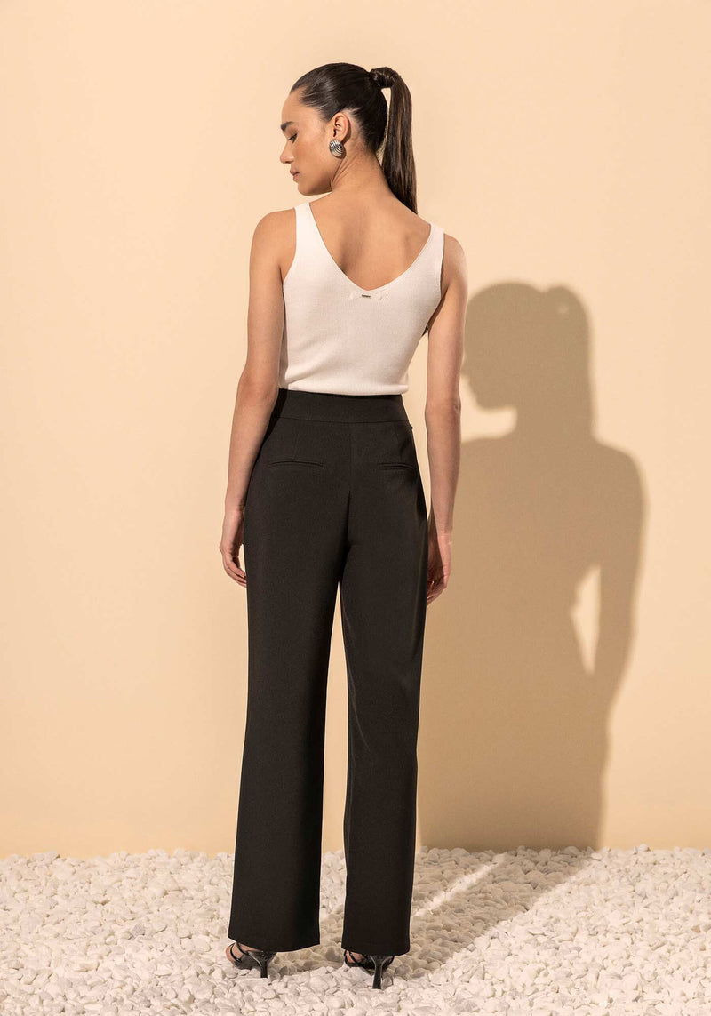 Calça Reta de cintura alta com detalhe no cós
