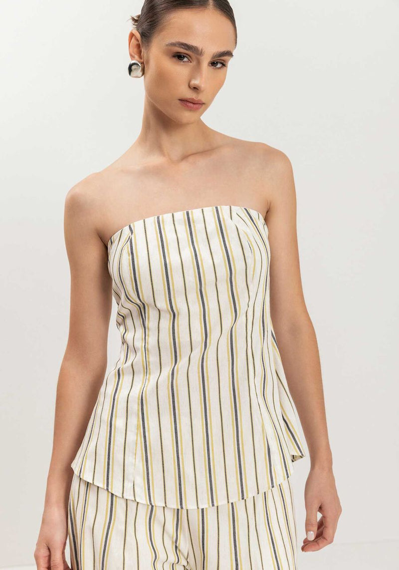 Blusa sem mangas em linho leve listrado